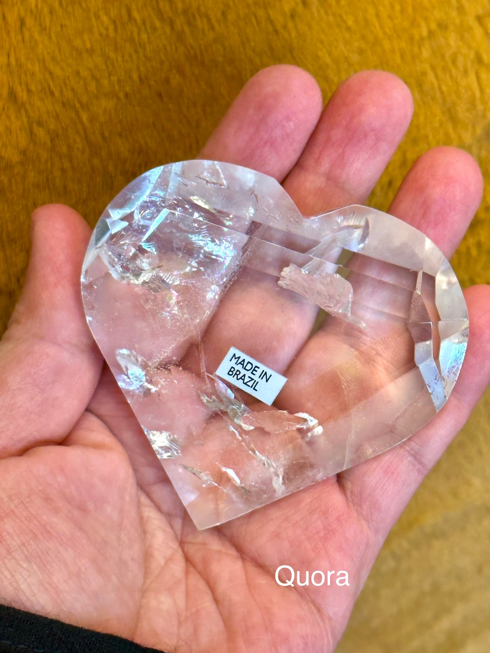 Quartz Polished Hearts with Rainbows from Brazil