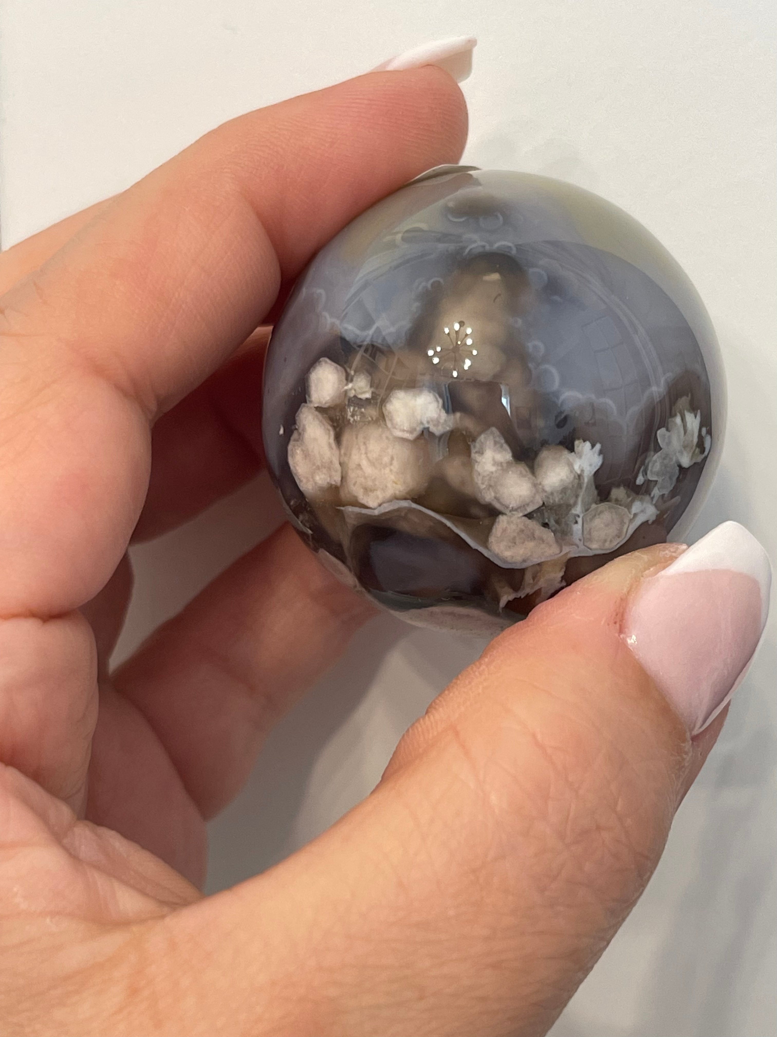 Black Flower Agate Sphere from Madagascar. 40.2mm