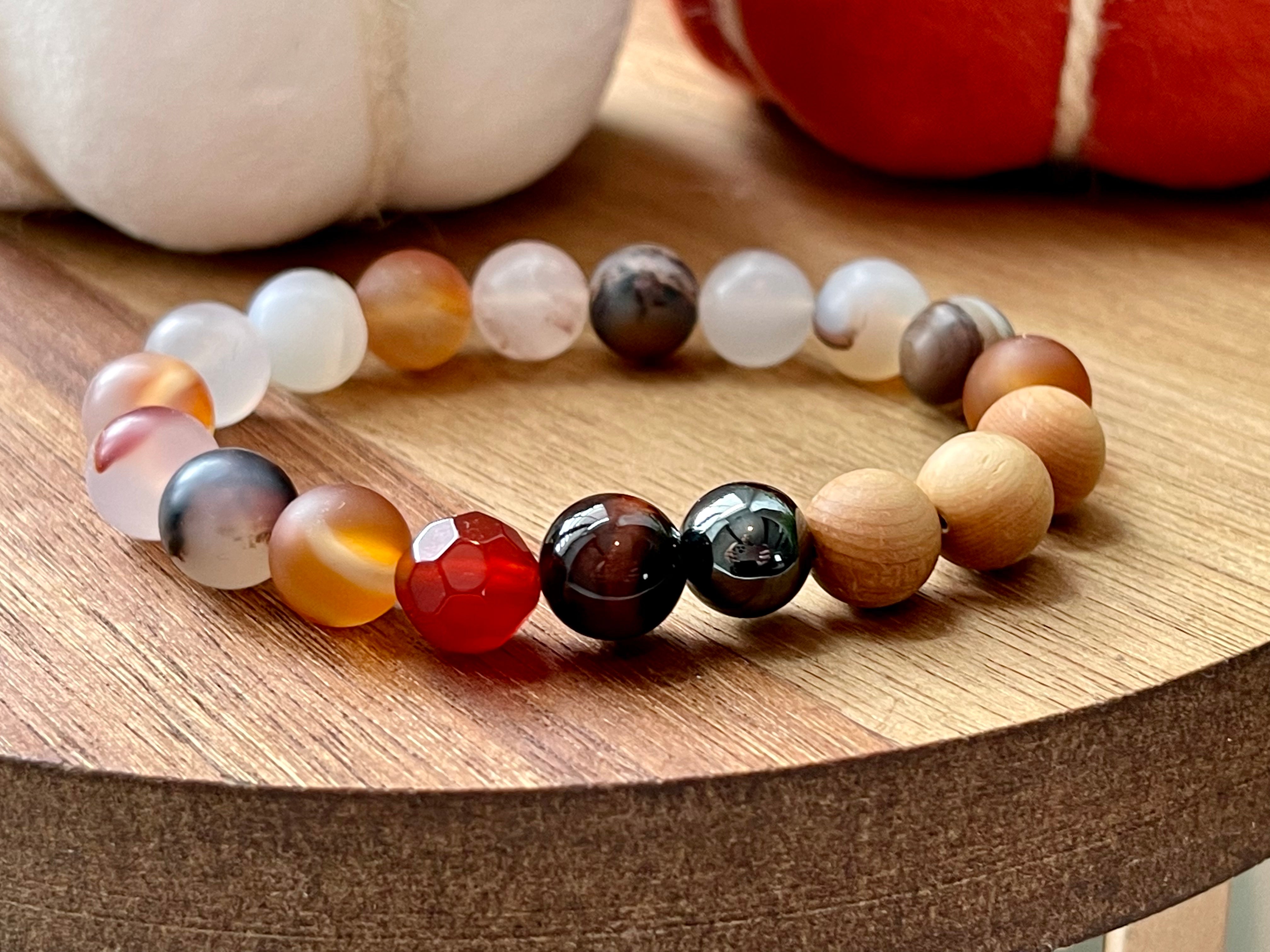 Handmade Montana Agate, Carnelian and Red Tiger's Eye bracelet. 10mm Natural crystal beads.