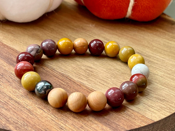 Handmade Mookaite bracelet. 10mm Natural crystal beads
