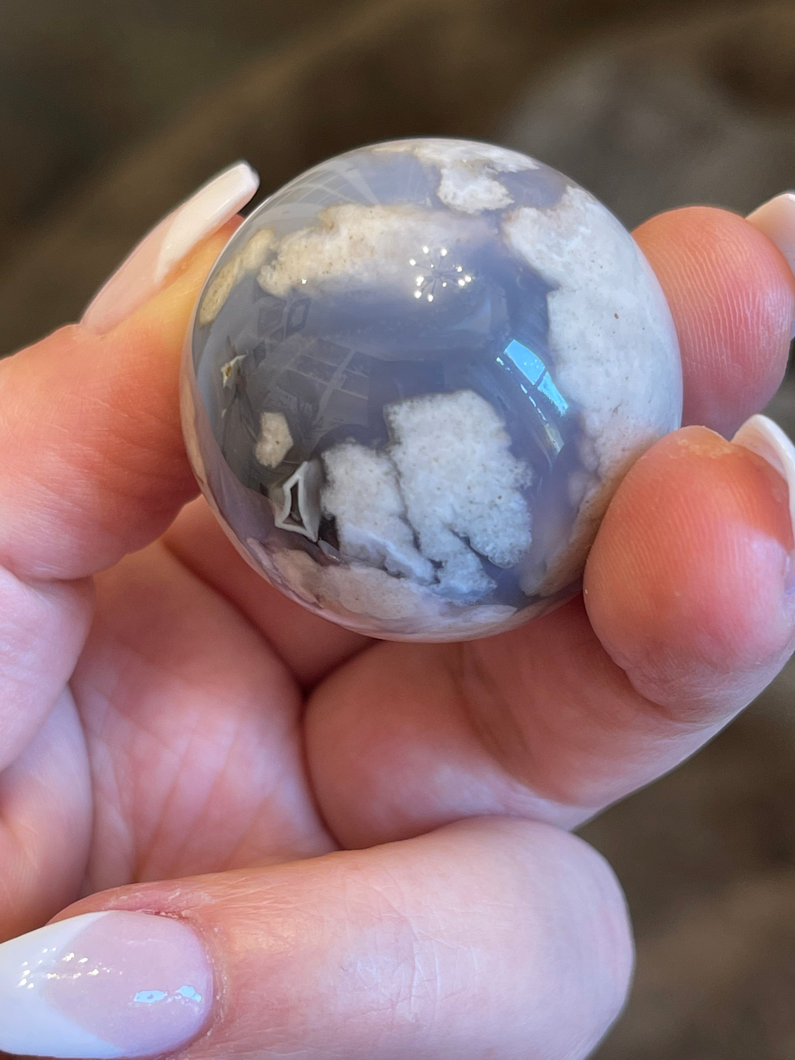 Black Flower Agate Sphere from Madagascar. 34.3mm