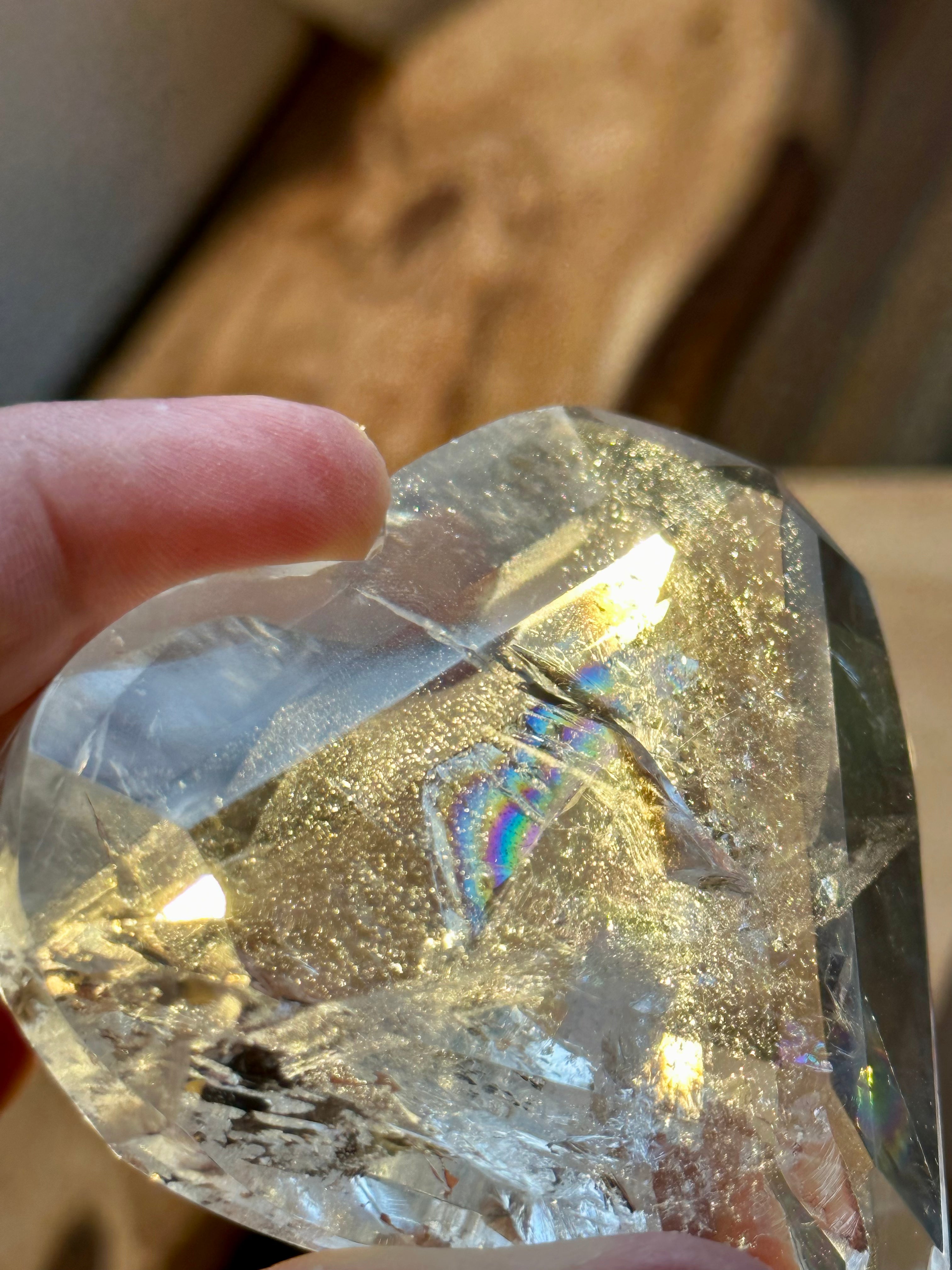 Quartz Polished Hearts with Rainbows from Brazil