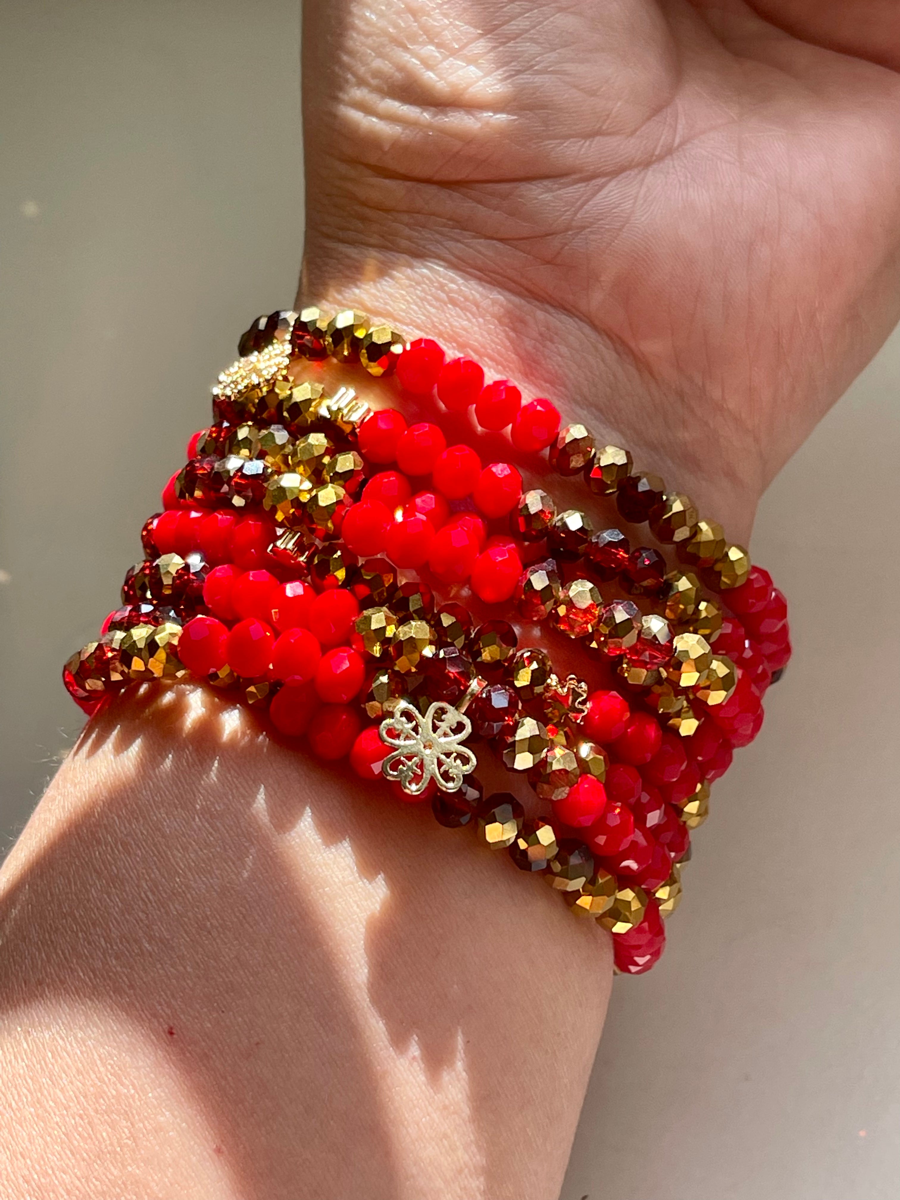 Red and Gold Abundance Attraction Infinity Bracelet