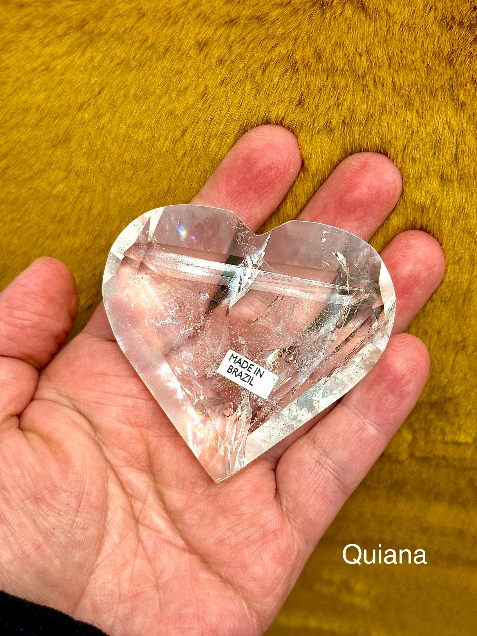 Quartz Polished Hearts with Rainbows from Brazil