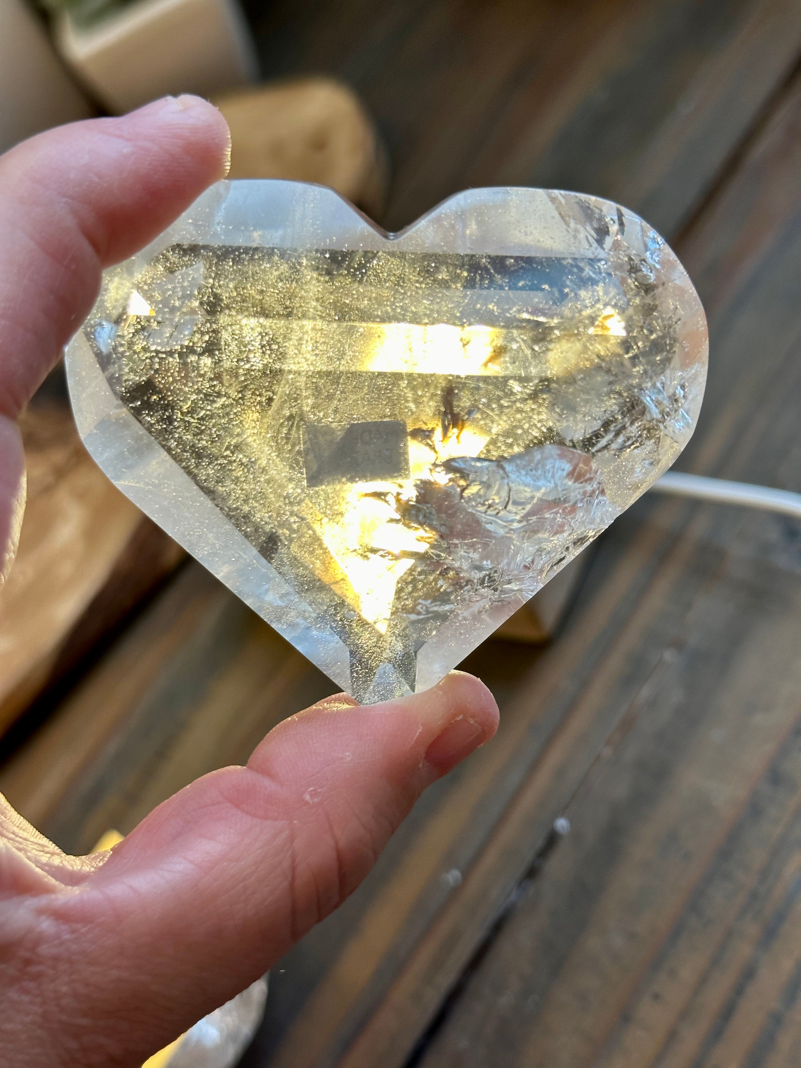 Quartz Polished Hearts with Rainbows from Brazil