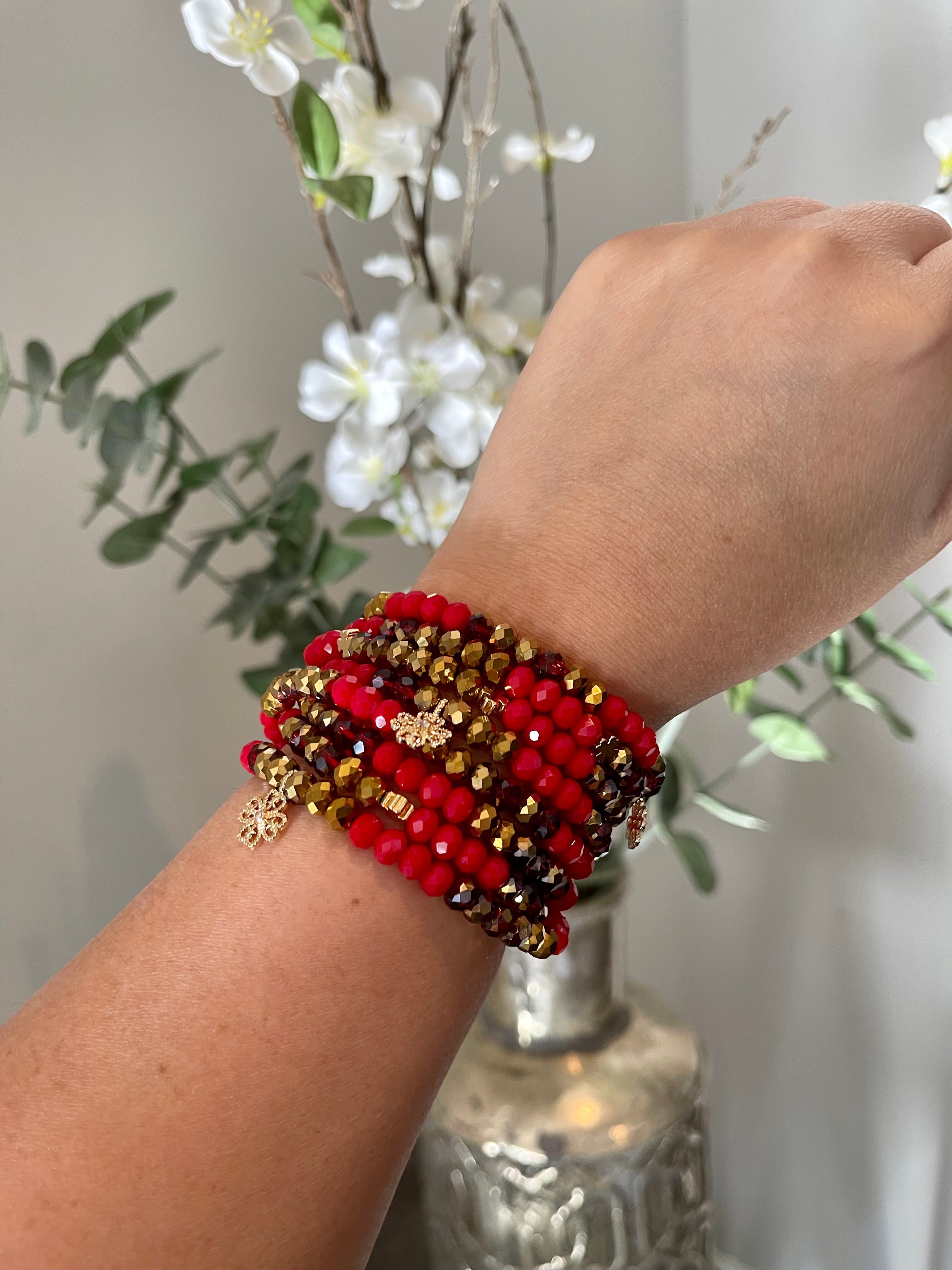 Red and Gold Abundance Attraction Infinity Bracelet