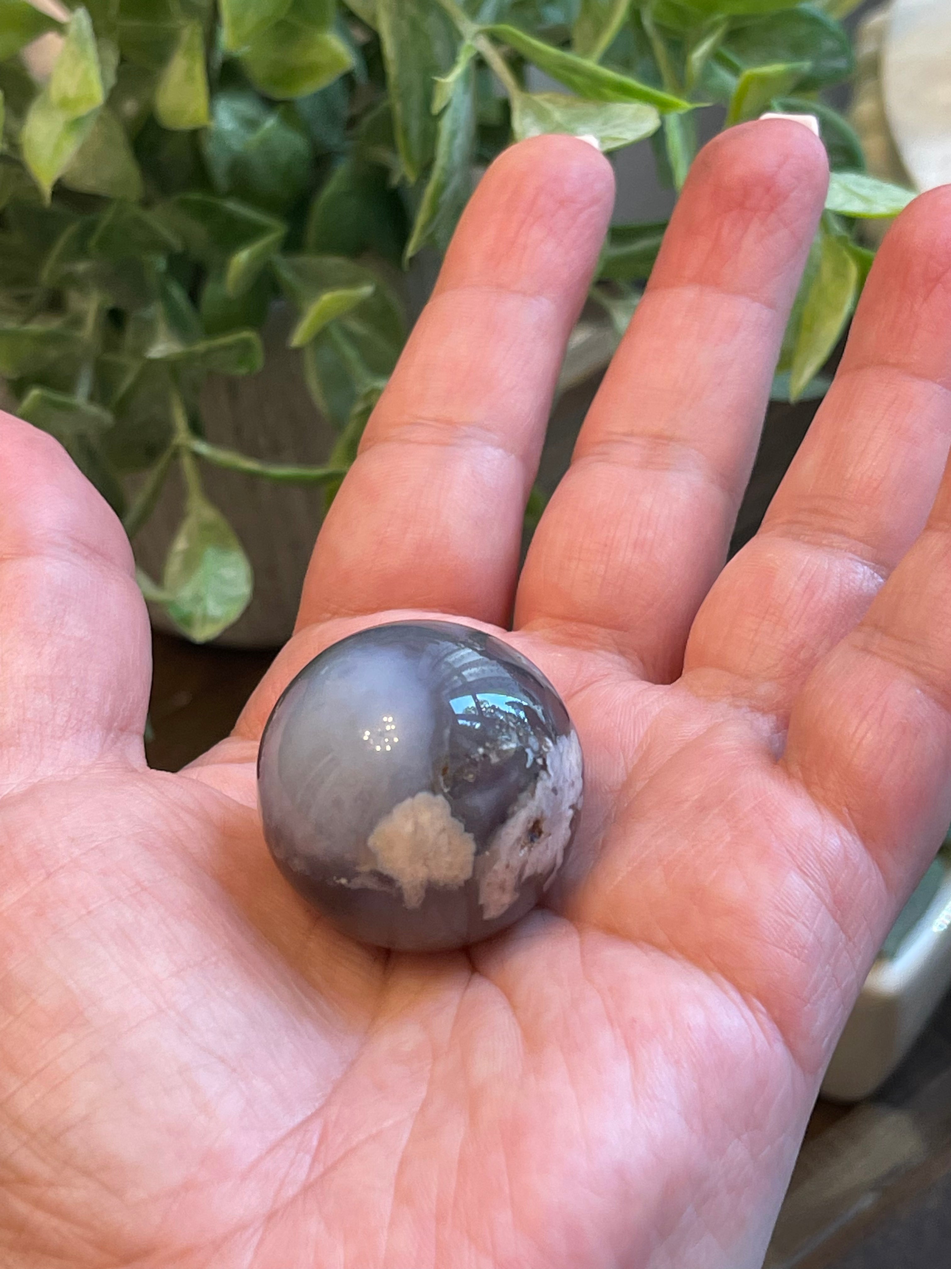 Black Flower Agate Sphere from Madagascar. 30.6mm