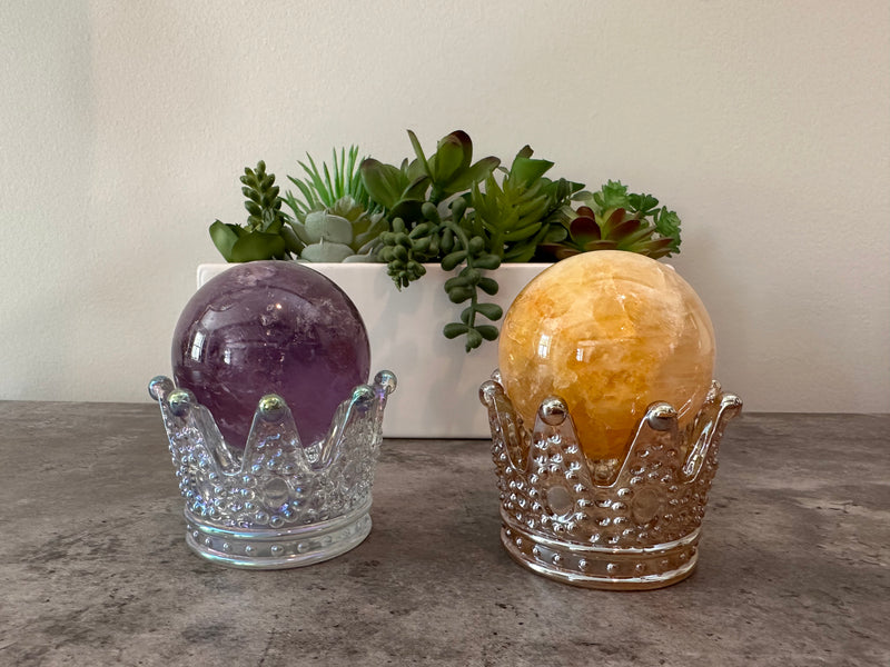 Crystal Crown Sphere Stands. Aura Crown Glass Sphere Display Holders