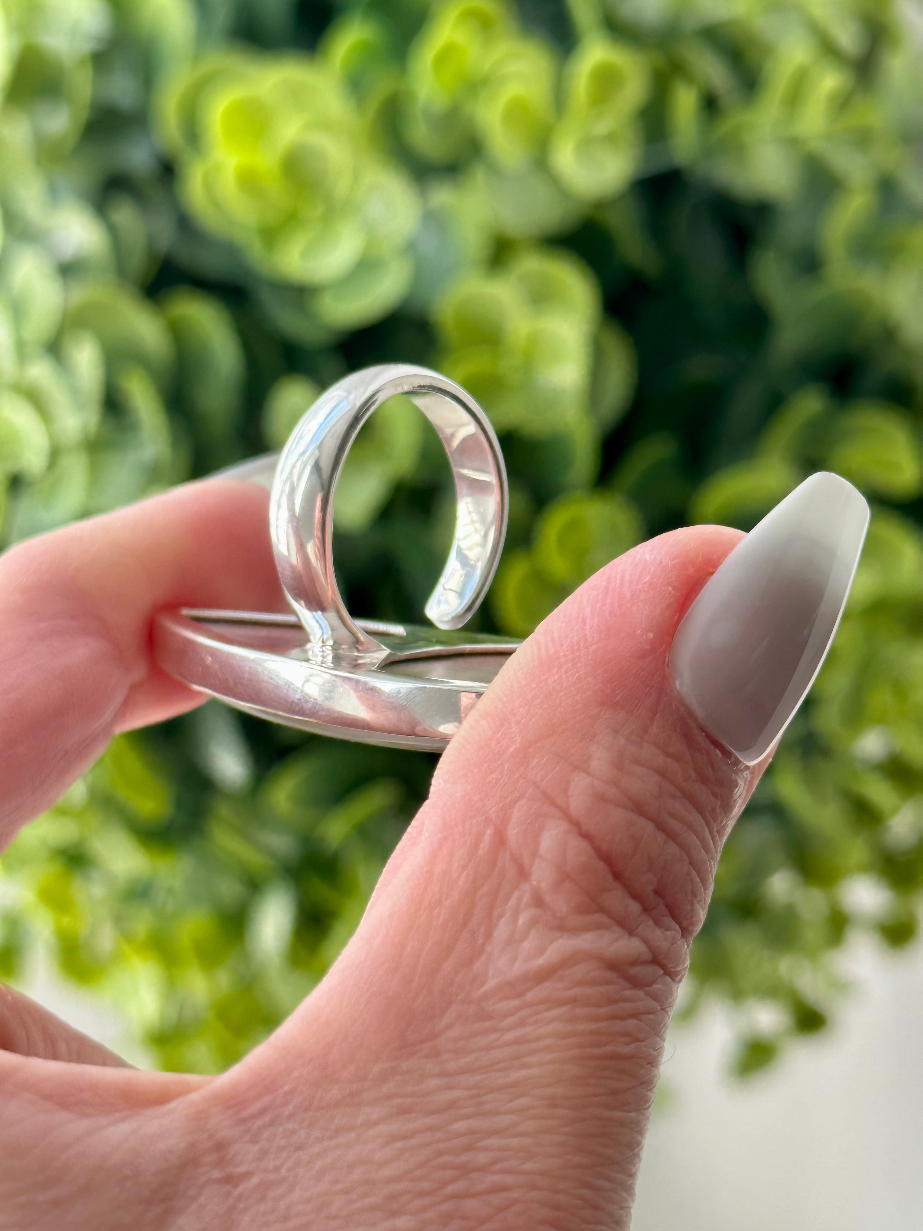 Large Imperial Jasper stiletto-shaped Adjustable Silver Ring