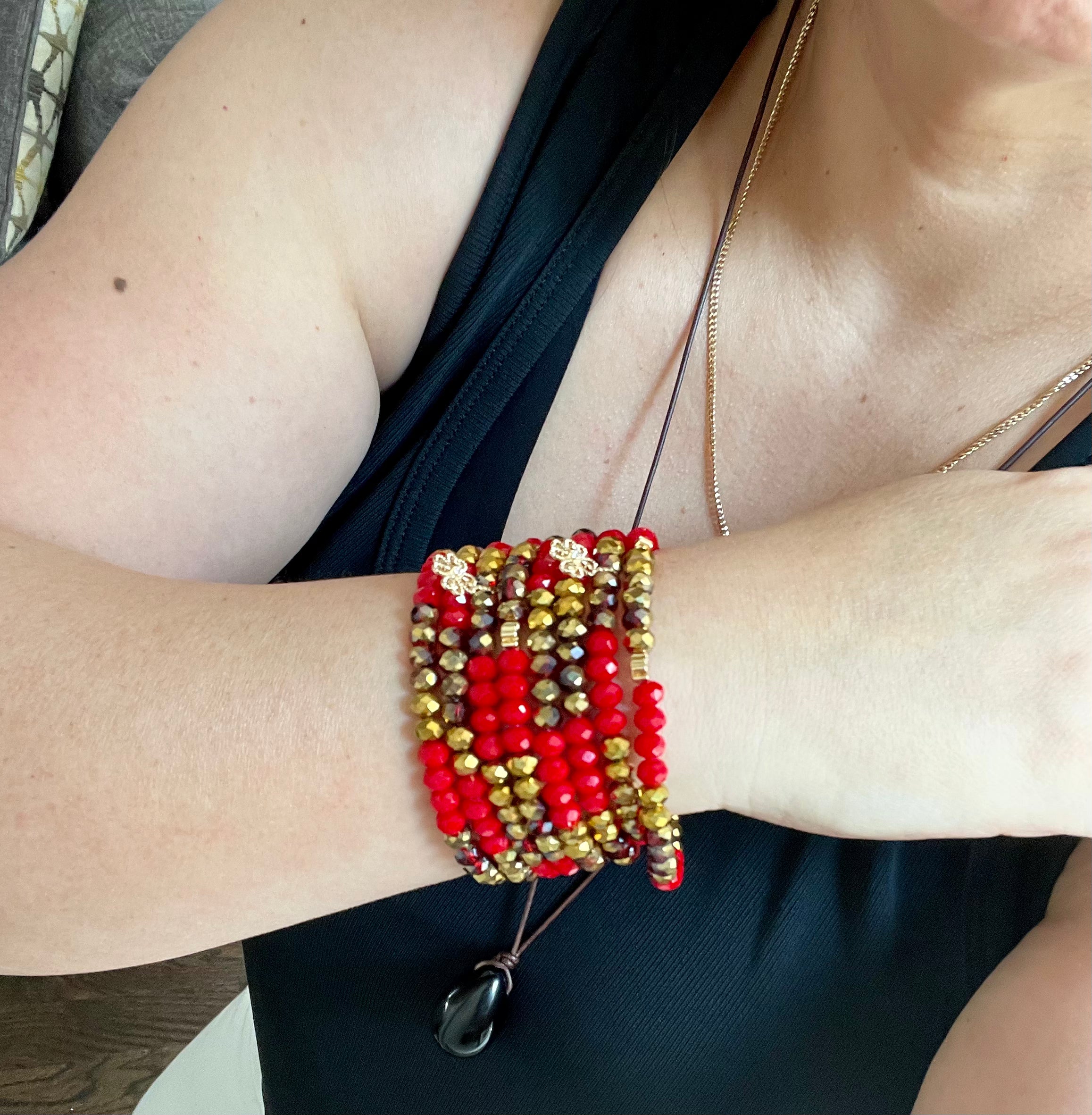 Red and Gold Abundance Attraction Infinity Bracelet